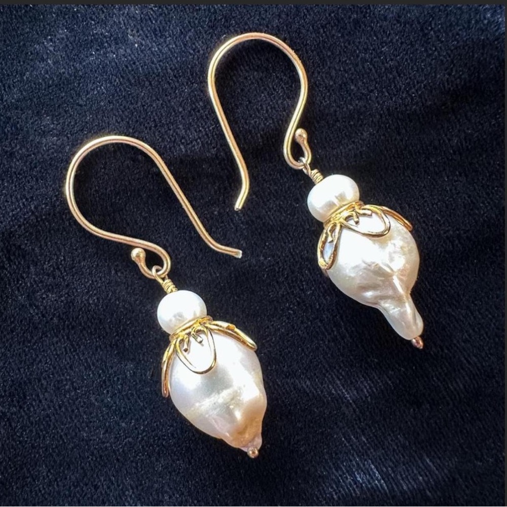 Genuine Pearl Classic Dangle Earrings With Gold Accents